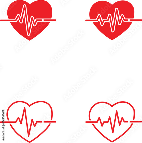 Red heart icons with electrocardiogram lines representing vital signs and health