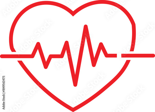 Red heart outline displaying an electrocardiogram heartbeat line inside