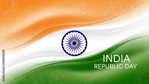 Vibrant India Republic Day Celebration Background with Tricolor Flag and Ashoka Chakra Emblem