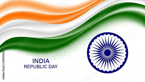 India Republic Day Celebrations with Tricolor Flag and Ashoka Chakra Symbol on White Background