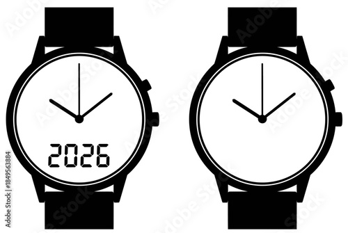 Minimalist Wristwatch Silhouette with 2026 New Year Countdown Display