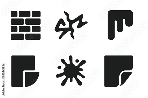 Urban Wall Icon Set. City wall textures. Filled icon set of city wall textures: brick wall, crack, graffiti