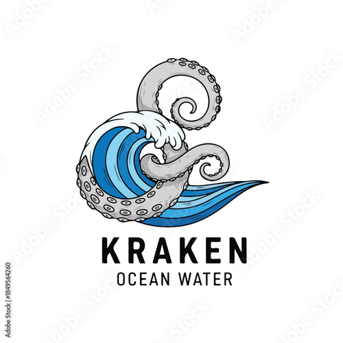 Kraken Ocean Water Logo with Tentacles and Waves 1.
