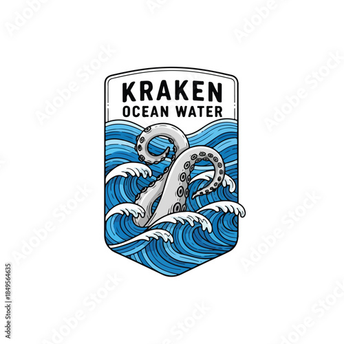 Kraken Ocean Water Logo with Tentacles and Waves.