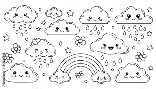 Whimsical cartoon cloud and rainbow illustration