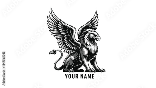 Majestic Griffin Logo Design with Detailed Wings and Lion Body.