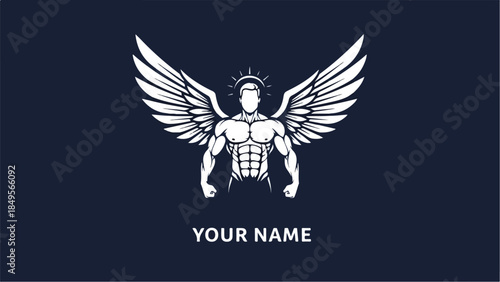 Muscular Angel with Wings and Halo Logo Design.