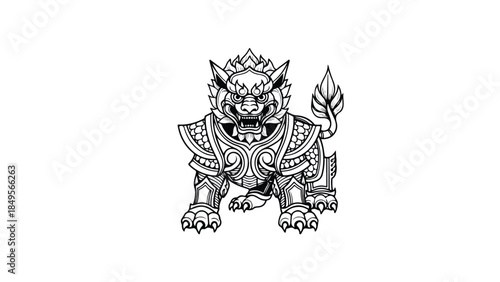 Mythical Guardian Lion Statue in Intricate Detail.