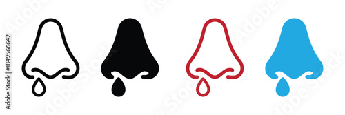 Human nose icon Outline vector sign. Colorful nose icons with droplets in modern design. Runny nose icon Isolated flat vector in outline.