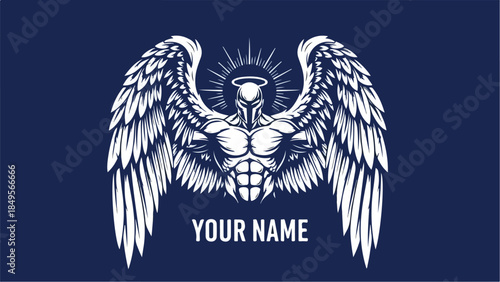 Powerful Angel Warrior with Wings and Halo Vector Illustration.