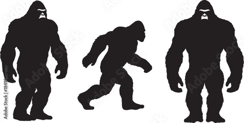 Three bigfoot silhouettes standing side by side