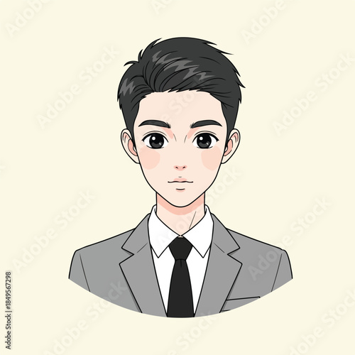 Professional young man in suit and tie looking forward.