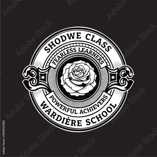 Shodwe Class Wardiere School Emblem with Rose and Text.