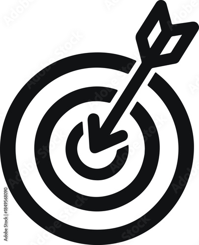 A black arrow hitting the bullseye of a target with concentric rings
