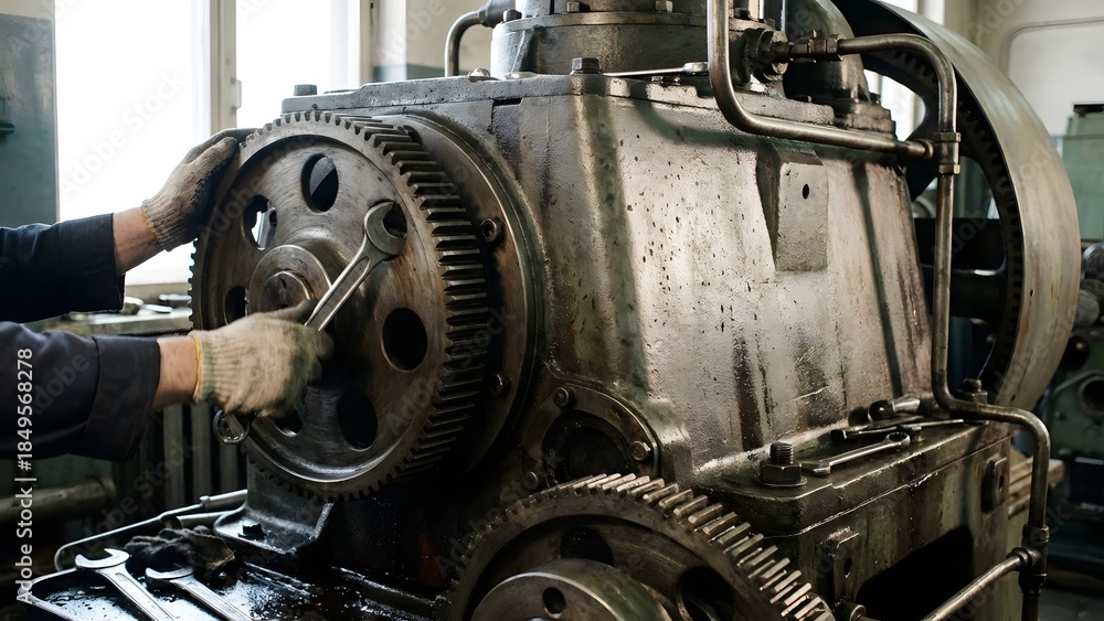 Fototapeta premium Industrial Machinery Maintenance by Skilled Technician.