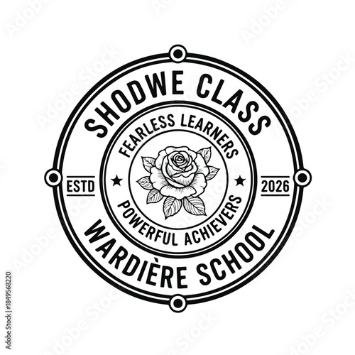 Shodwe Class Wardire School Logo with Rose and Motto.