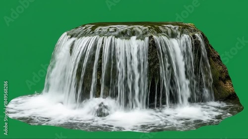 Continuous Cascading Waterfall with Dynamic Water Flow and Green Screen Background