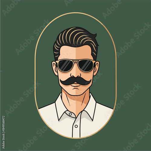 Stylish Man with Moustache and Sunglasses Portrait 1.