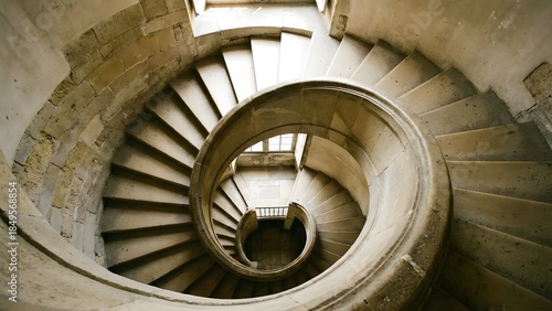 Spiral staircase in a stone building.