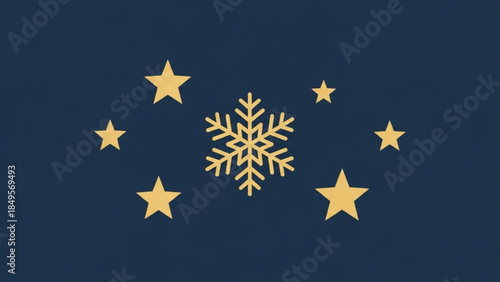 Golden snowflake and stars icon set minimalist winter holiday design elements for festive greetings and seasonal promotions isol