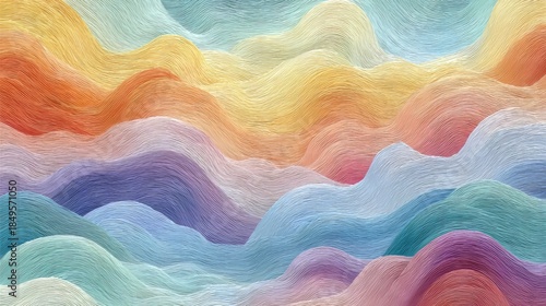 Abstract pastel wave pattern with textured lines and layered gradients in soft flowing motion, resembling stylized hills or dreamy landscapes
