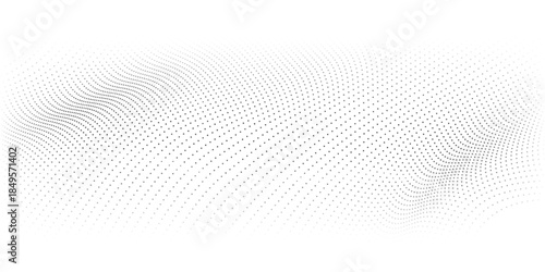 Abstract halftone background with wavy surface made of gray dots on white