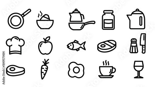 Food and drink icons for culinary themes and recipes, Generative AI.