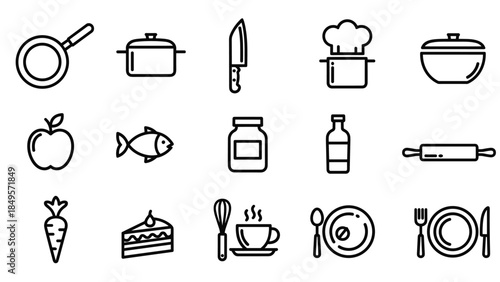 Minimalist kitchen and food icons for culinary designs, Generative AI.