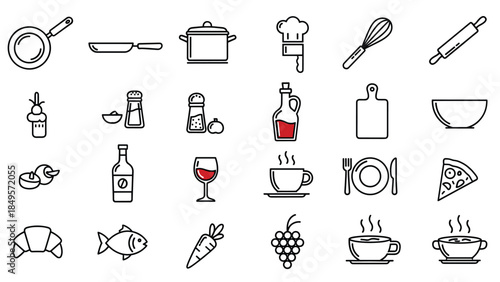 Minimalist kitchen and food icons for culinary designs, Generative AI.