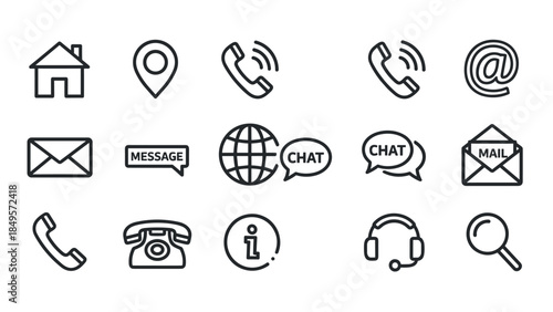 Collection of modern communication icons for business and networking, Generative AI.