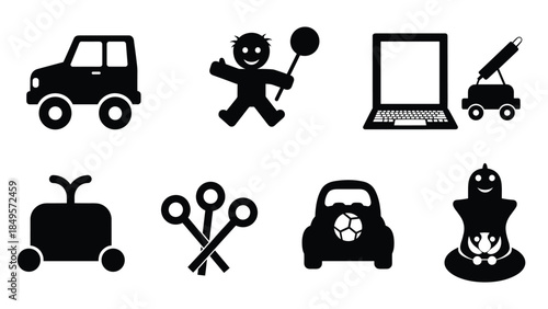 Collection of modern black icons for business and daily life, Generative AI.