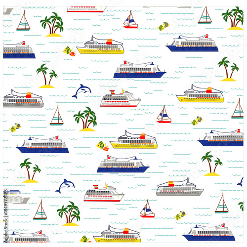 summer boat ship fish all over all over pattern print