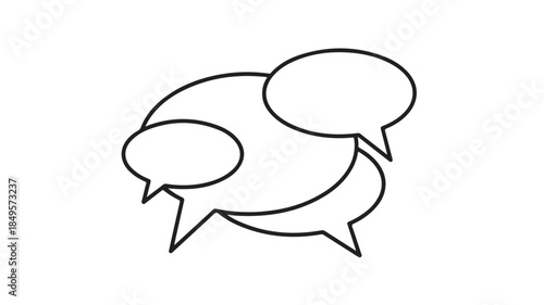 Speech Bubbles in Simple Line Art Style with Black Outline on White Background for Communication Icon