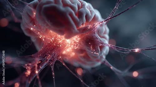 Neural network brain illuminated with digital pulses shimmering wires and nodes forming consciousness cyberpunk colors animated aura intricate sci-fi design