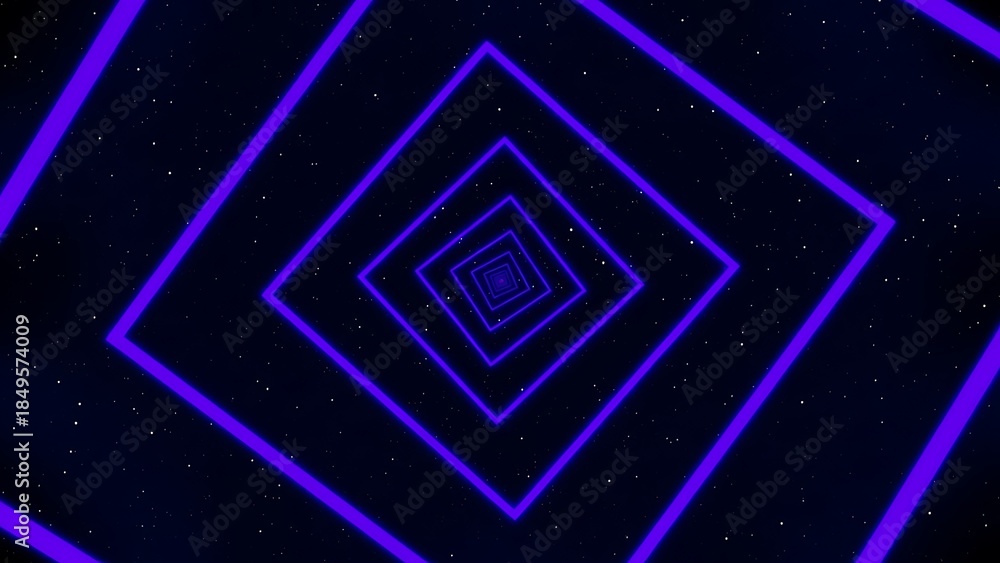 Obraz premium A mesmerizing tunnel of concentric purple squares against a starry night sky