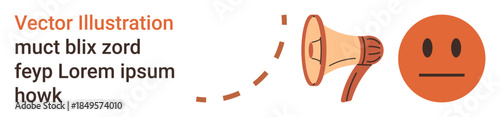 Communication, messaging, expression, emotions, advertising, announcement. Megaphone and neutral emotion face with dotted line. Communication and messaging central concept