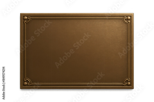Empty vintage bronze plaque with decorative frame, a blank award plate for text or logo, isolated on transparent background