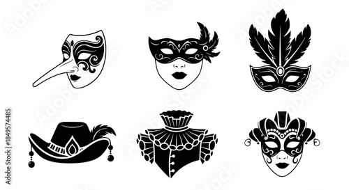 Ornate Venetian Masks and Traditional Carnival Icons Perfect for Your Upcoming Festival or Masquerade Event