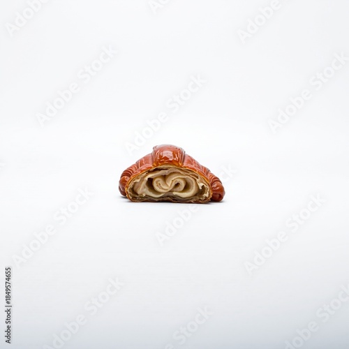 Cross section croissant vector showing golden flaky layers airy interior and buttery baked texture on white background