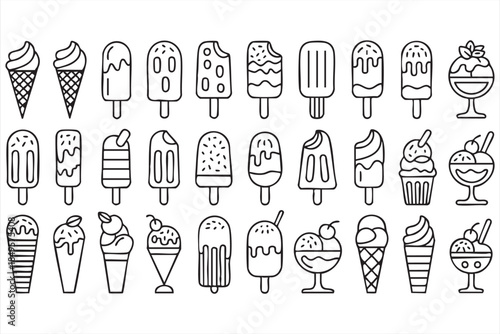 Hand Drawn Ice Cream Icons for Food Packaging, Stickers, and Branding