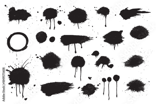 set of black ink blots black ink splatters