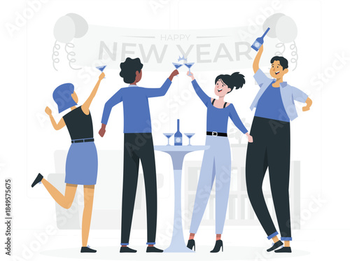 People celebrating new year with drinks and balloons happy new year celebration party