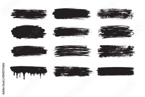 set of brush ink strokes vector with white background