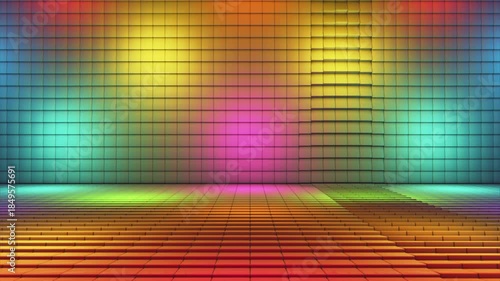 Broadcast Pulsating Switching Hi-Tech Illuminated Cubes Stage Floor, Multi Color, Events, 3D, Loopable, 4K