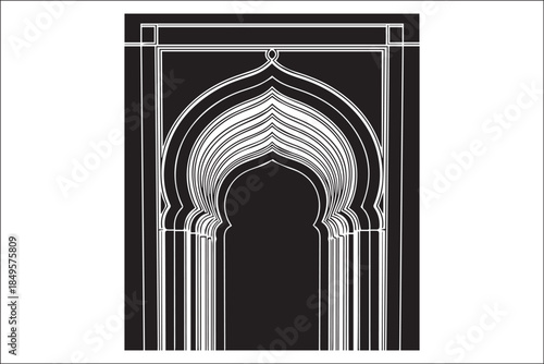 Minimalist Geometric Islamic Archway Illustration in Black and White
Modern Moorish Layered Arches – Symmetrical Architectural Design