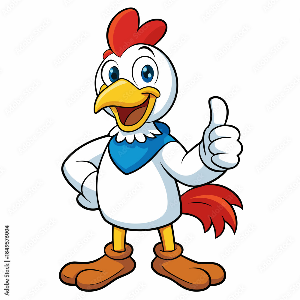 Obraz premium Happy Cartoon Chicken Mascot Giving Thumbs Up