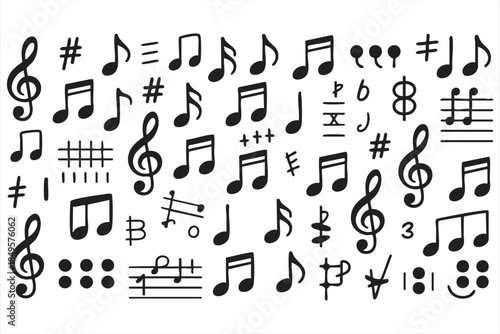 Music Notes and Musical Symbols Line Art Illustration for Sheet Music and Education