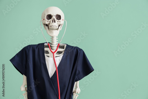 Human skeleton in black med...