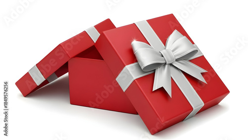 Two red gift boxes with silver ribbons and bows