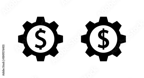 Dollar money gear icon isolated on white background. Financial settings, cost management, and business system symbol